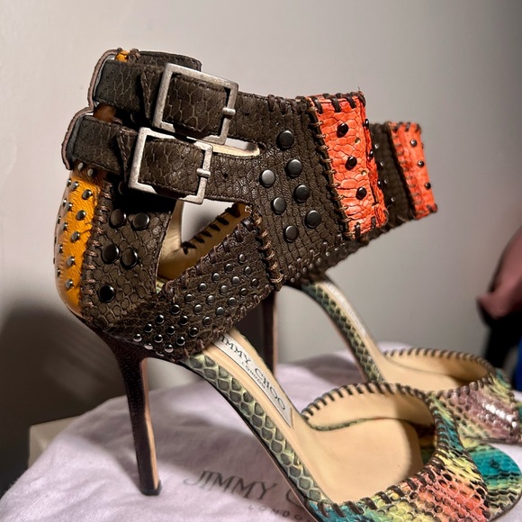 Jimmy Choo : Multicolor Snakeskin Open-Toe Heel - Picture 3 of 5